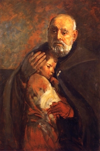 Das Gemälde "Bruder Albert mit das Kind" von Leon Wyczółkowski
